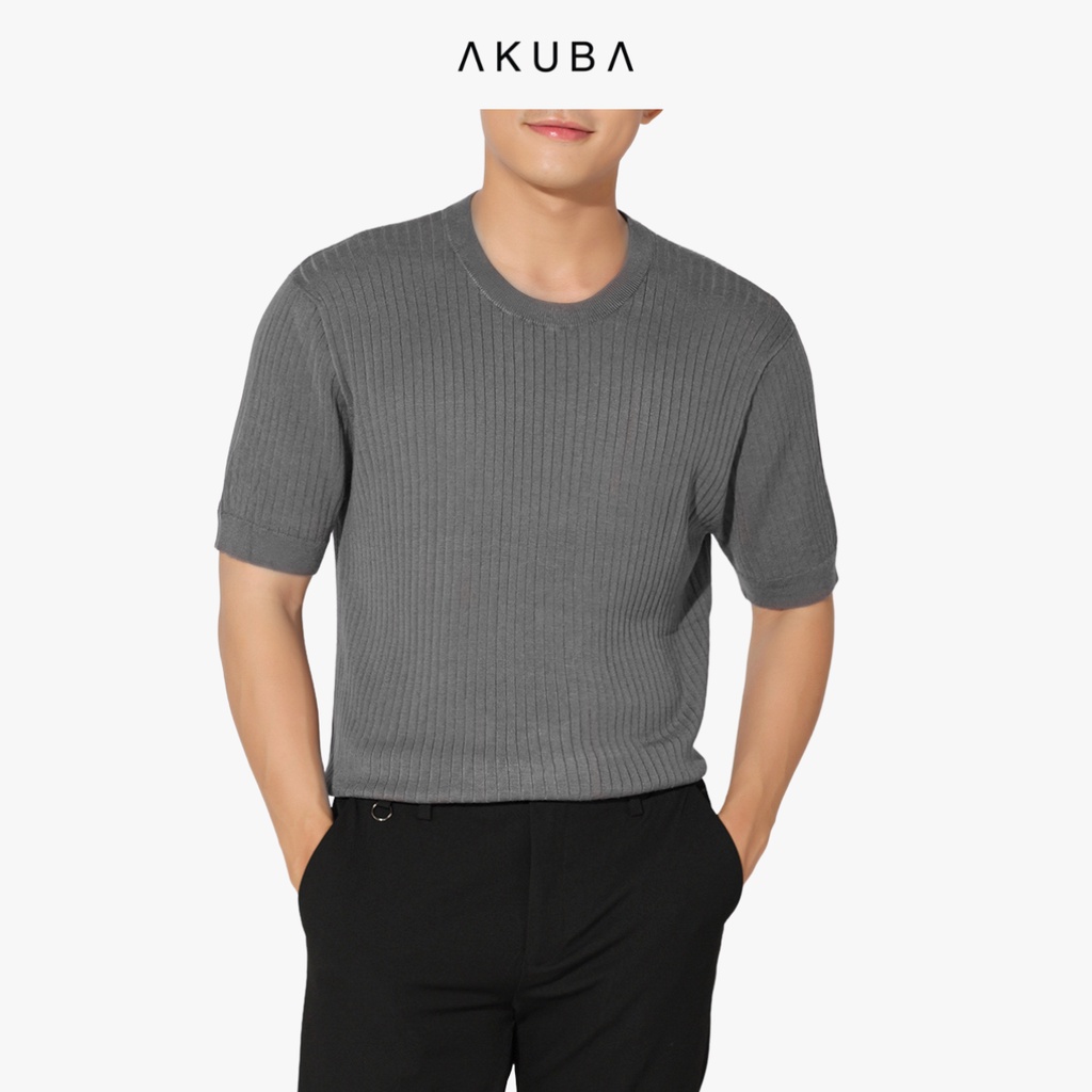 Áo len Nam tay ngắn cổ tròn Akuba form slimfit chất liệu dệt kim 02E001