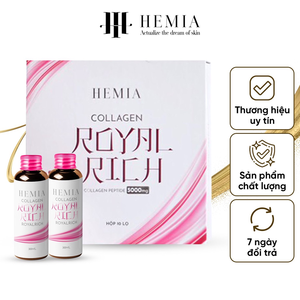 Collagen nước Hemia nước uống trắng da tăng cường nội tiết tố nữ trẻ hoá da hộp 10 lọ 30ml