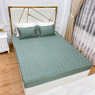 Ga gối lụa thêu thương hiệu, ga lụa trần bông kèm gối thêu LV cao cấp đủ size  loại 1