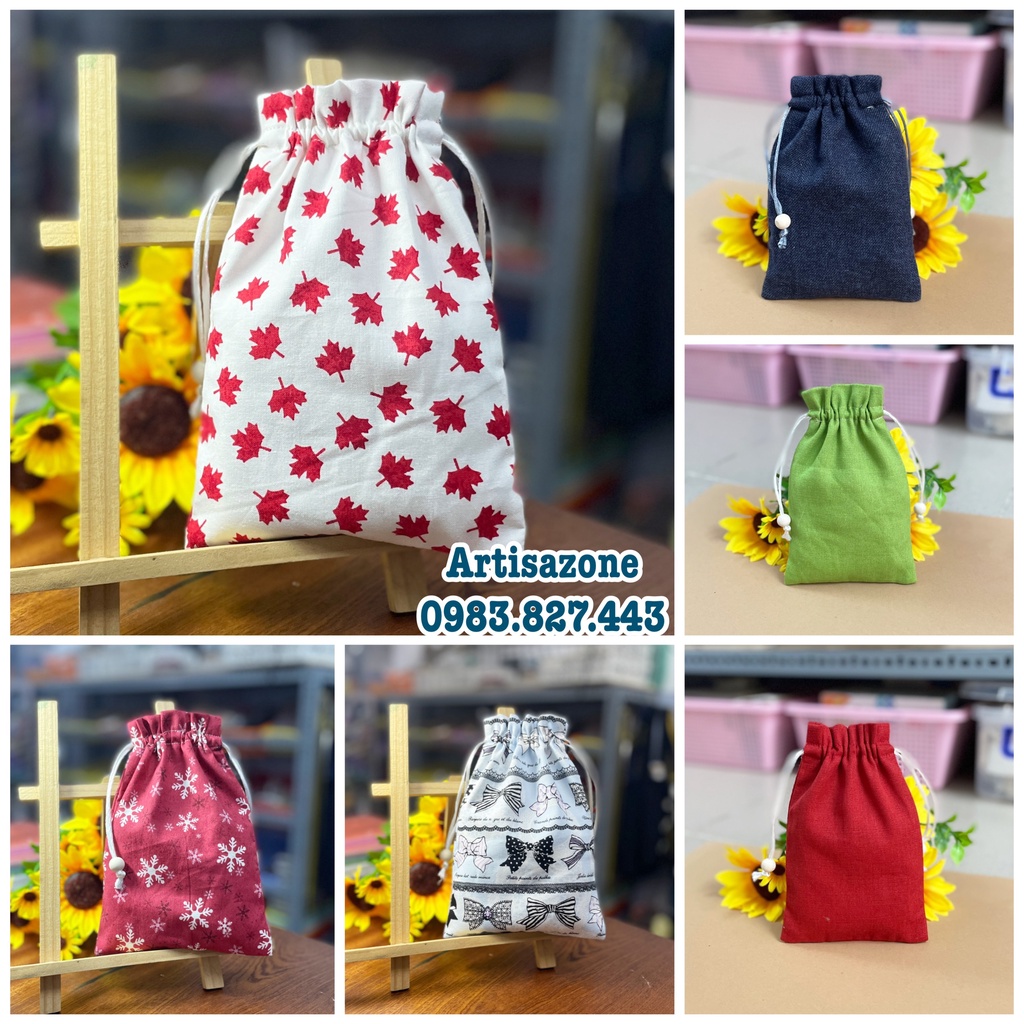 Túi vải dây rút họa tiết, kích thước: 19cm x 13cm - 01 chiếc - (Đọc kỹ ...