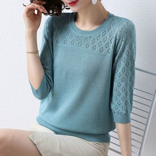 Quần Áo Nữ Mẹ Mùa Xuân Thu Quần Áo Nữ Áo Nữ Trung Niên Trẻ Ba Phần Tư Tay Ngắn Quần Áo Nữ Thời Trang Giữa Tay Đẹp Thời Trang Kn