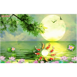Tranh dán tường 3D Cá Chép hồ sen nhiều mẫu mã trang trí nhà, quán ăn đẹp