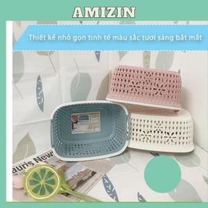 Rổ nhựa giả đan mây có quai cầm Việt Nhật, giỏ hoa 2 size màu pastel xinh xắn (MS: 3377) – Buôn Rẻ 00690