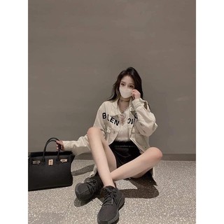 Áo Khoác Jeans Nam Nữ From Rộng, Áo Bò Trắng Thêu Chữ Đen Thời Trang Unisex