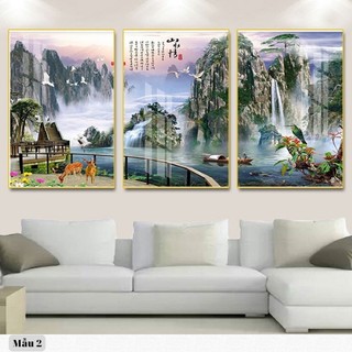 Tranh Treo Tường Dành Cho Người Mệnh Thổ - Sơn Thủy Hữu Tình - Tranh Laminate Tráng Gương