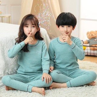 Bộ Đồ Ngủ Mùa Thu Trẻ Em Đồ Ngủ Cotton Phù Hợp Với Màu Sắc Nguyên Chất Traceless Ấm Bộ Đồ Ngủ Cho 2-16Y Trẻ Em Bé Trai Bé Gái
