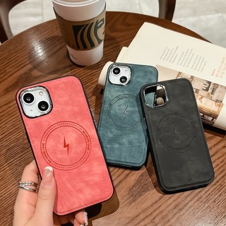 Ốp Điện Thoại Da Pu Tích Hợp Đế Sạc Không Dây Nam Châm Magsafe Cho iPhone 14 13 12 11 Pro XS Max XR