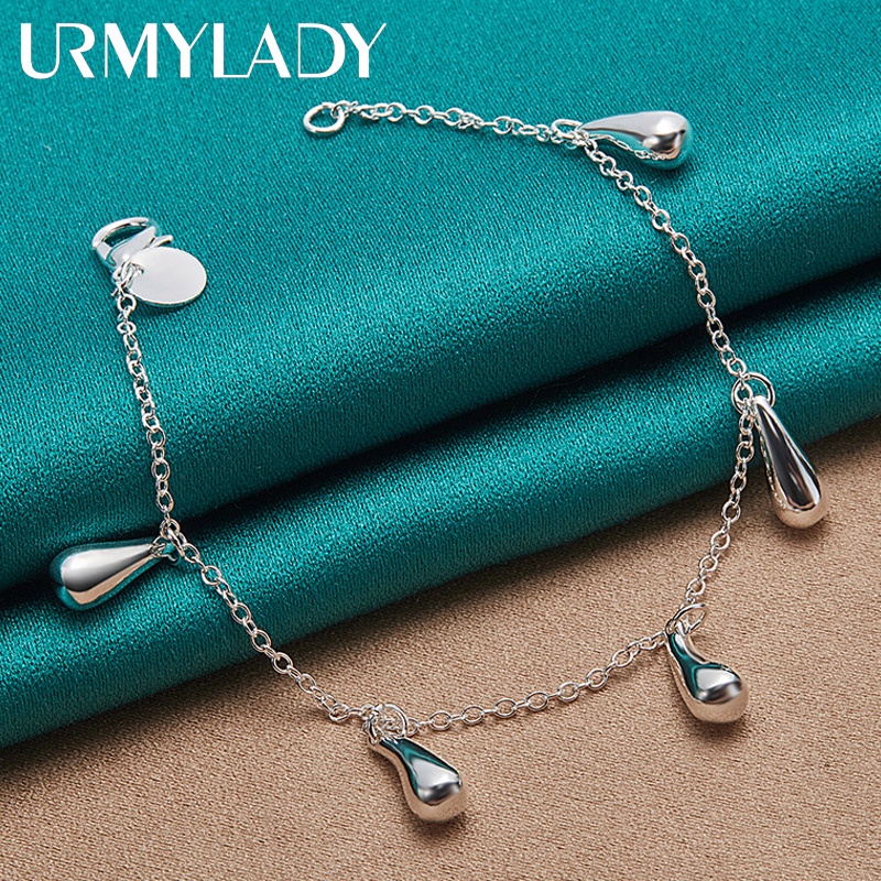 URMYLADY Bạc 925 Cưới Nữ Cổ Điển Cao Cấp Thả Vòng Tay Bông Tai Vòng Cổ Nhẫn Bộ Trang Sức Thời Trang