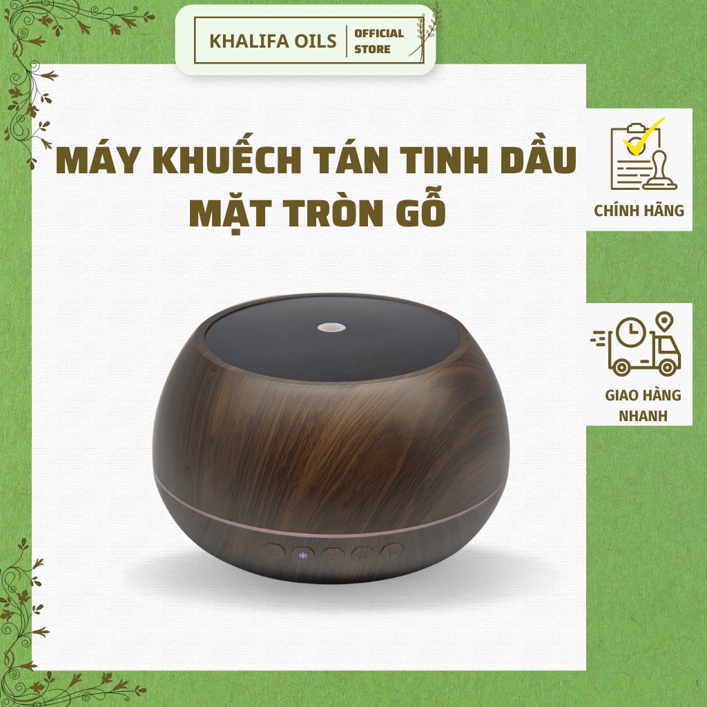 Máy Khuếch Tán Tinh Dầu Mặt Tròn Gỗ Khalifa Dung Tích 1000ml Tạo Hơi Sương Tăng Độ Ẩm Tặng Kèm Tinh Dầu