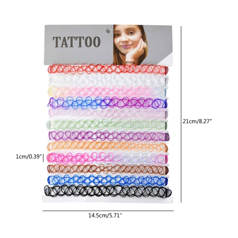 Dasbsug 12 Miếng Vintage Hippy Co Giãn Hình Xăm Vòng Cổ Choker Co Giãn Vòng Cổ