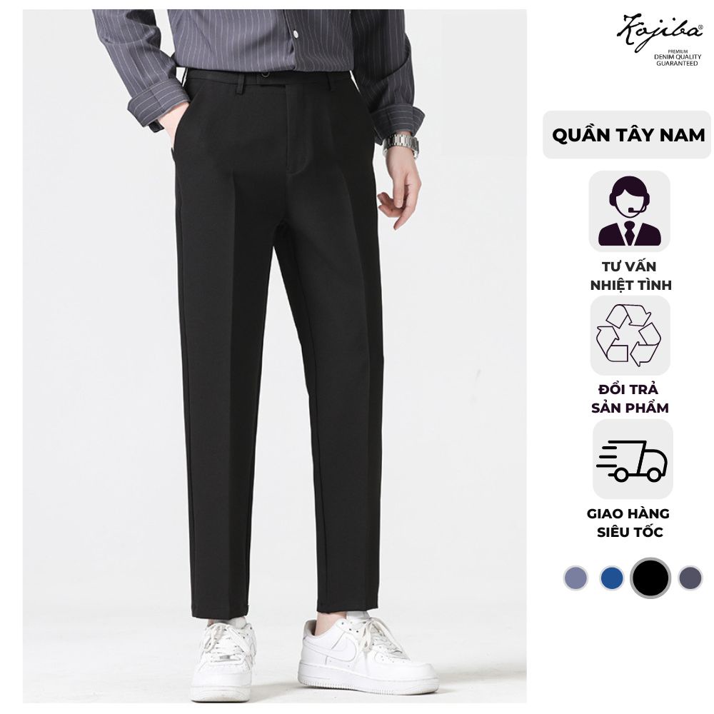 Quần tây nam Kojiba dáng slimfit ống côn Hàn Quốc cá tính màu đen vải cotton loại tốt co giãn nhẹ chống nhăn không phai