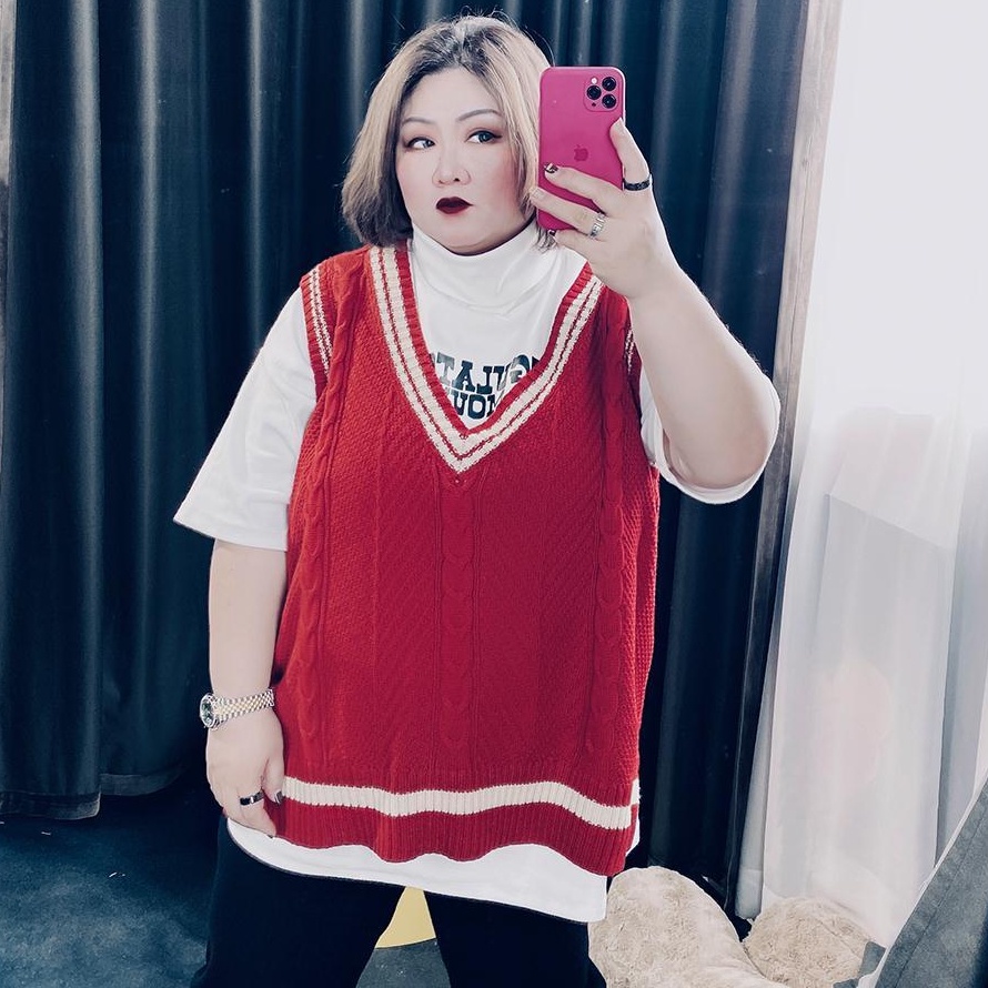 Áo dệt kim nữ Plus Size dáng rộng Skinny không tay đan