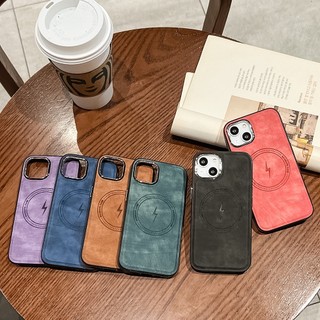 Ốp Điện Thoại Da Pu Tích Hợp Đế Sạc Không Dây Nam Châm Magsafe Cho iPhone 14 13 12 11 Pro XS Max XR