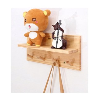 Kệ gỗ treo tường có móc treo quần áo giá để đồ đa năng mỹ phẩm trang trí