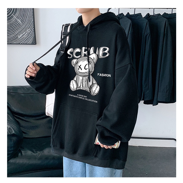 Áo Hoodie Nam HappyFamily Họa Tiết Gấu SCRUB Chất Nỉ Da Cá 100 Cao Cấp
