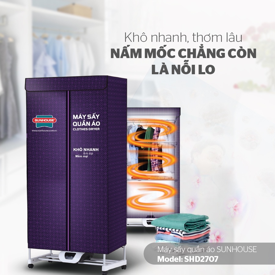 Máy sấy quần áo Sunhouse SHD2707, Có điều khiển từ xa, Công xuất 1500W, Công nghệ kháng khuẩn khối lượng sấy tối đa 15kg | Shopee Việt Nam
