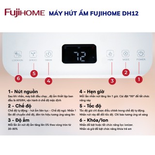 Máy hút ẩm công nghệ Block FUJIHOME DH12 Công suất 12lít/ ngày - Độ ồn cực thấp - Đèn led hiển thị