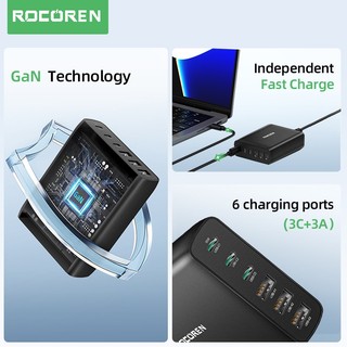 [kho địa phương]Bộ sạc nhanh để bàn Rocoren 6 cổng USB Type C PD 100W 4.0 3.0 chuyên dụng thích hợp cho iPhone 14 13 Pro Xiaomi