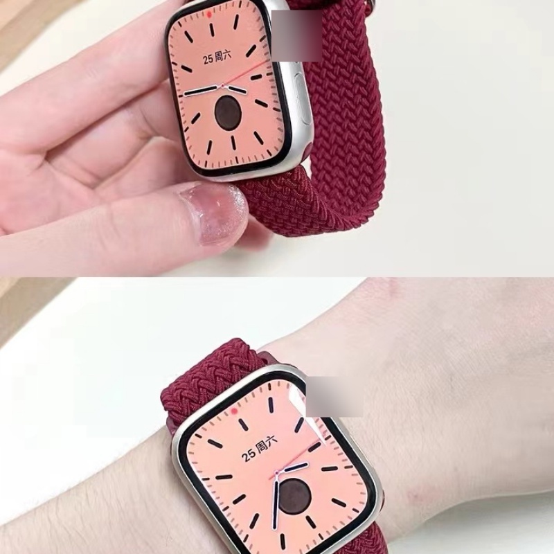 Vòng Solo bện cho AW Watch 46MM Band Se3 11 10 8 Ultra 7 6 5 4 3 2 1 40mm 44mm Dây đeo vòng tay đàn hồi trên Smart Series 49MM 38mm 42mm 41mm 45mm Phụ kiện