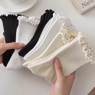 Tất vớ cổ cao nữ trắng bèo nhún siêu hot 2022 phong cách Vintage Hàn Quốc thời trang lolita dễ thương đẹp HANASO TD060
