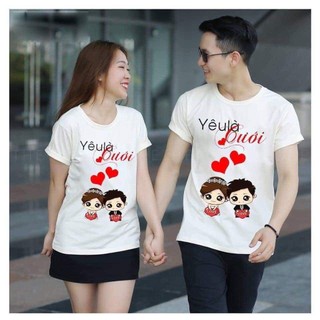 Áo đôi nam nữ, áo thun đôi in hình yêu là cươi dễ thương đi chơi-PINK