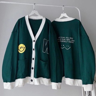 Áo Khoác Cardigan Mặt Cười W Xanh Be Form Rộng nam nữ 😊