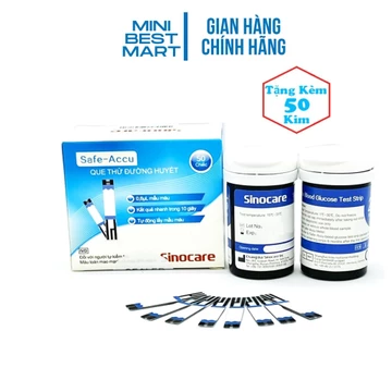 Que Thử Đường Huyết Hộp 50 Que Safe Accu Tặng Kèm 50 Kim Chính Hãng Sinocare