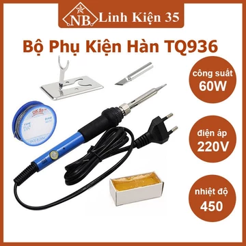 Mỏ hàn thiếc, máy hàn thiếc, tay hàn điều chỉnh nhiệt độ TQ 936 220V-60W + thiếc hàn, nhựa thông, kệ hàn, 1 mũi hàn