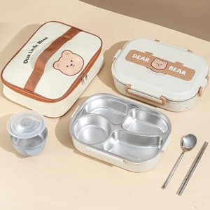 Hộp đựng cơm giữ nhiệt Dear Bear cao cấp chất liệu inox 304 tặng kèm túi giữ nhiệt.