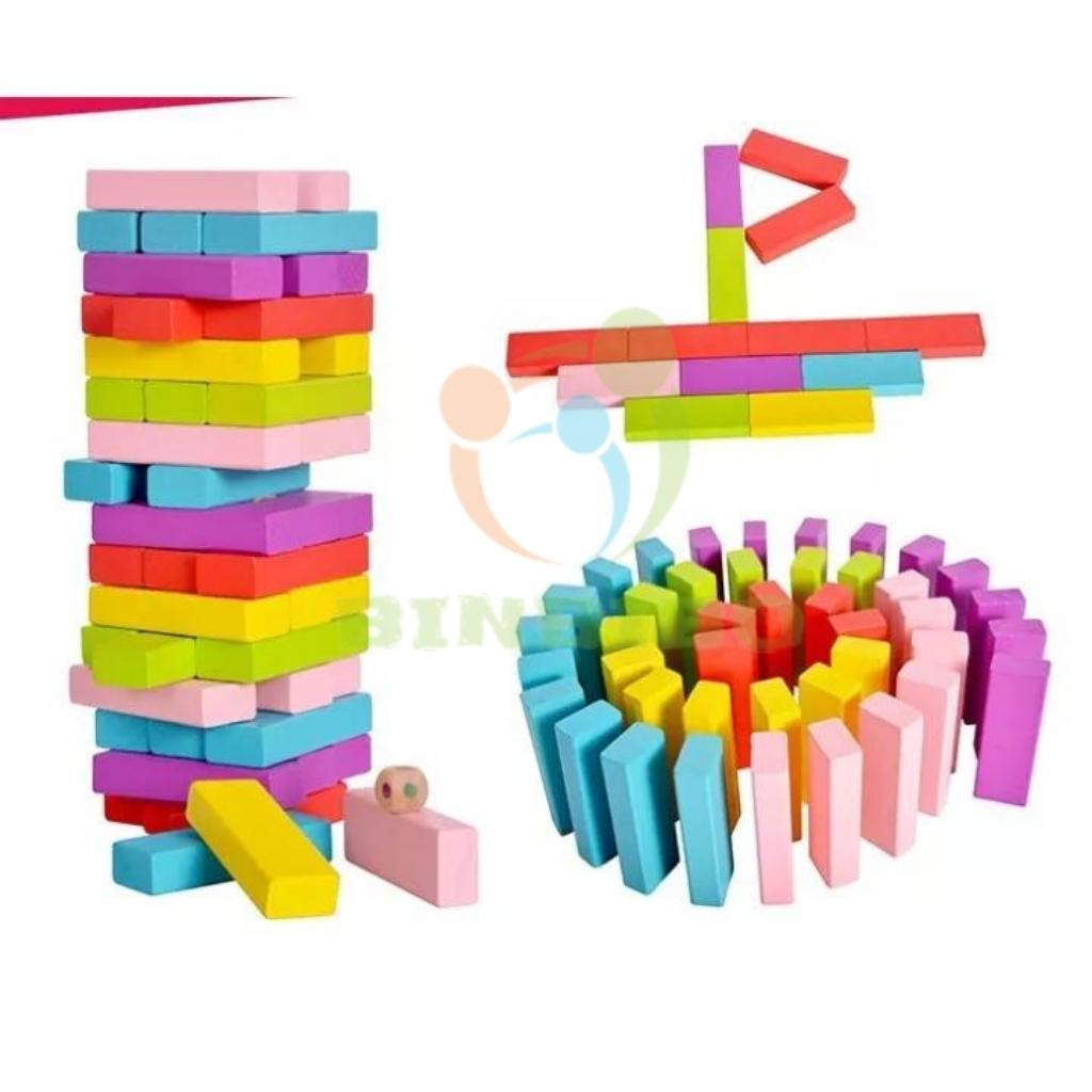 Rút gỗ màu loại to 48 thanh cầm cực chắc tay Đồ chơi Domino cho bé - Binbibo