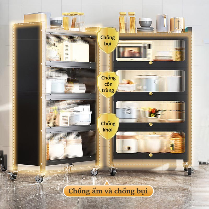 Lifinity Kệ Để Đồ-Tủ Nhà Bếp Đa Năng,Thép Carbon Màu Đen,Kệ Có Nắp Có Bánh Xe, Chống Bụi