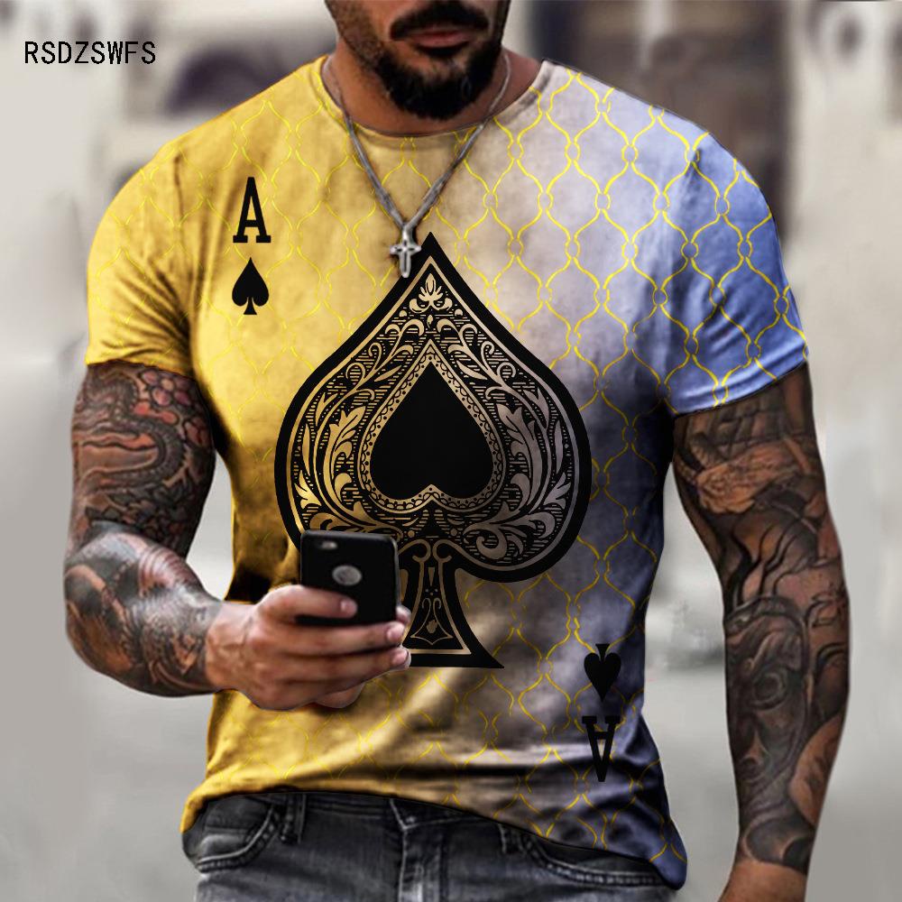 Áo Thun Tay Ngắn Cổ Tròn In Hình Lá Bài Poker Thời Trang Mùa Hè 2022 Cho Nam