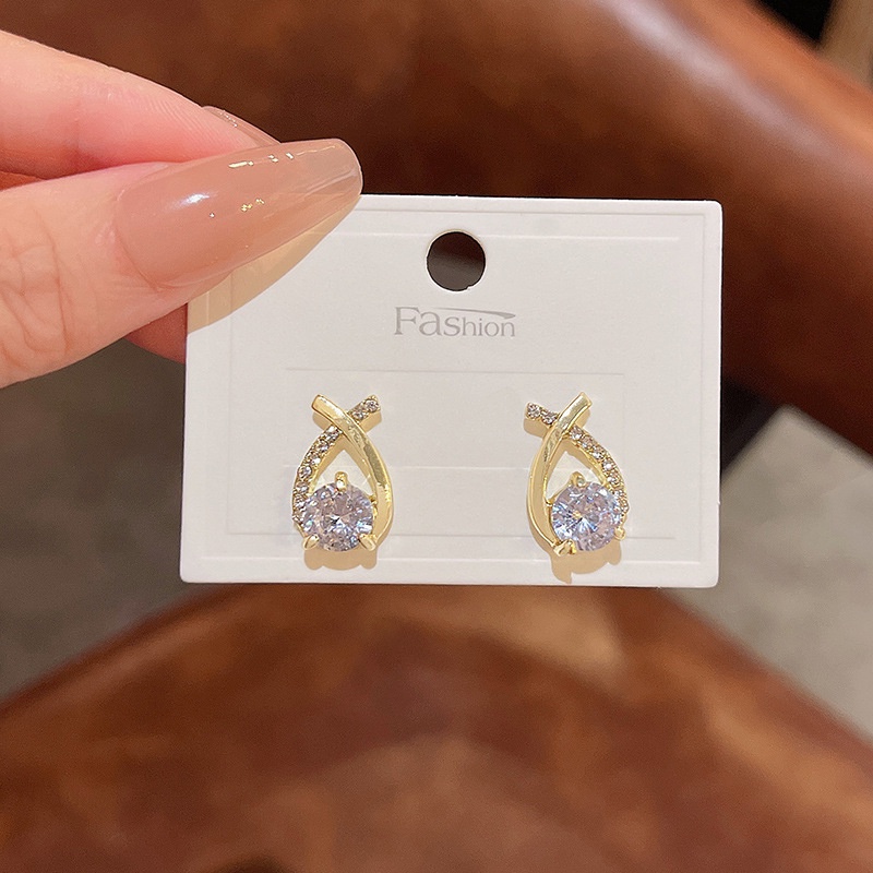 Bông tai kim loại bạc 925 thiết kế chữ thập zircon và kim cương sang trọng