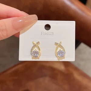 Bông tai kim loại bạc 925 thiết kế chữ thập zircon và kim cương sang trọng