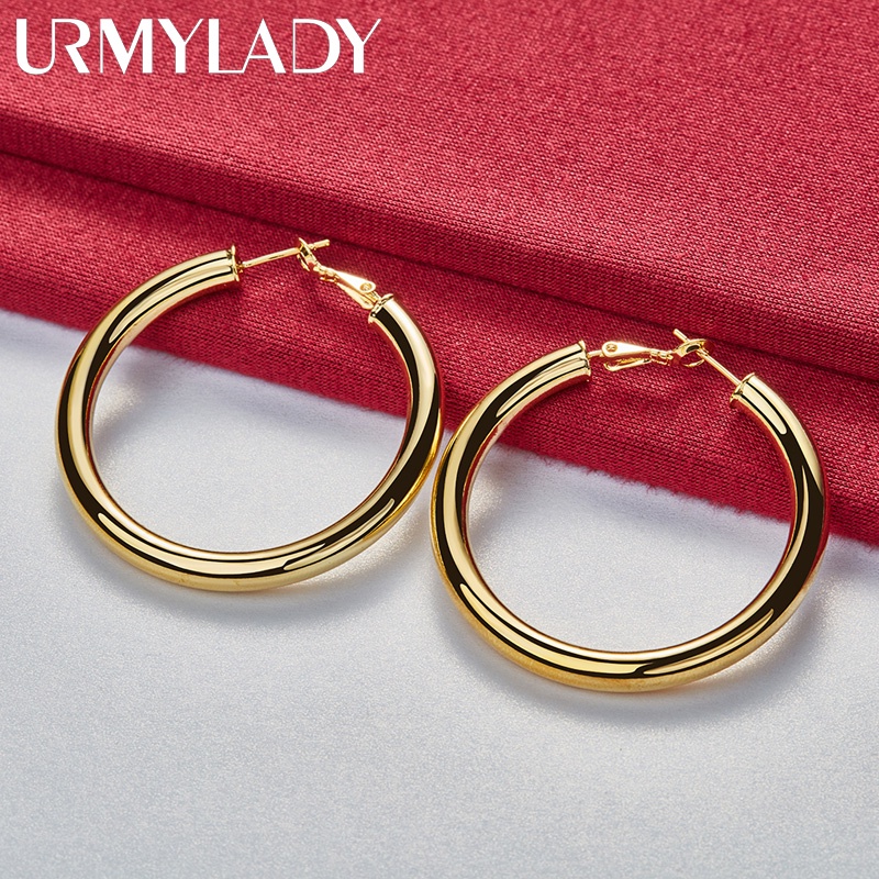 URMYLADY Vòng Tròn Mịn 50 Mm Vòng Bông Tai Vàng 24K Dành Cho Nữ Quyến Rũ Đám Cưới Đính Hôn Thời Trang Trang Trang Sức