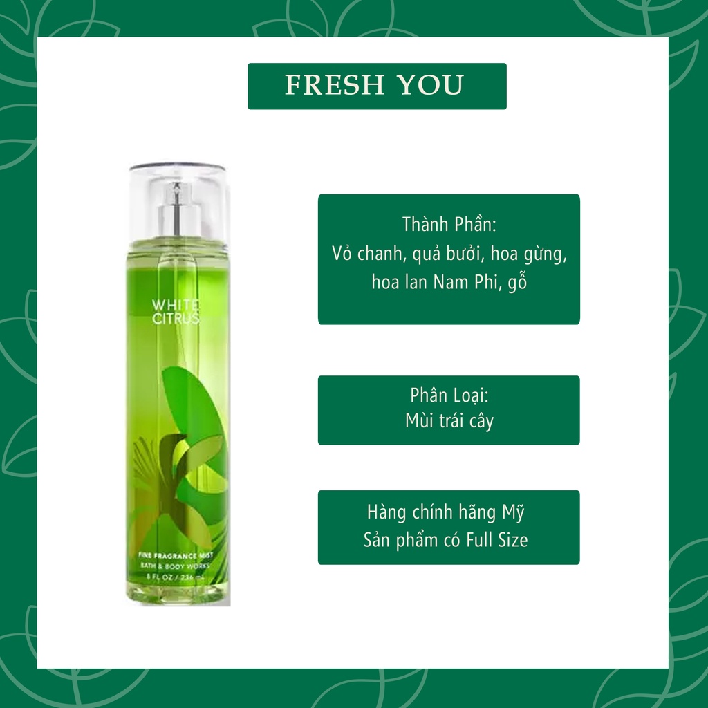 White Citrus Xịt thơm toàn thân body mist Bath Body Works khác
