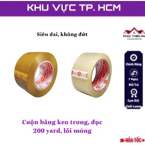 Cuộn băng keo trong, đục rộng 4,8cm 200yard, lõi mỏng - siêu dính, siêu dai