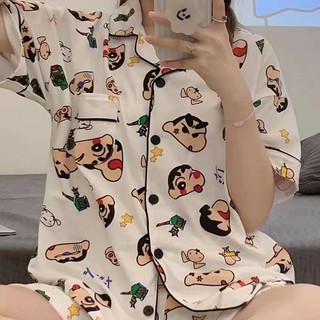 Bộ Đồ Ngủ Tay Ngắn In Hoạt Hình shin chan Phong Cách Nhật Bản Thời Trang Mùa Hè Cho Nữ