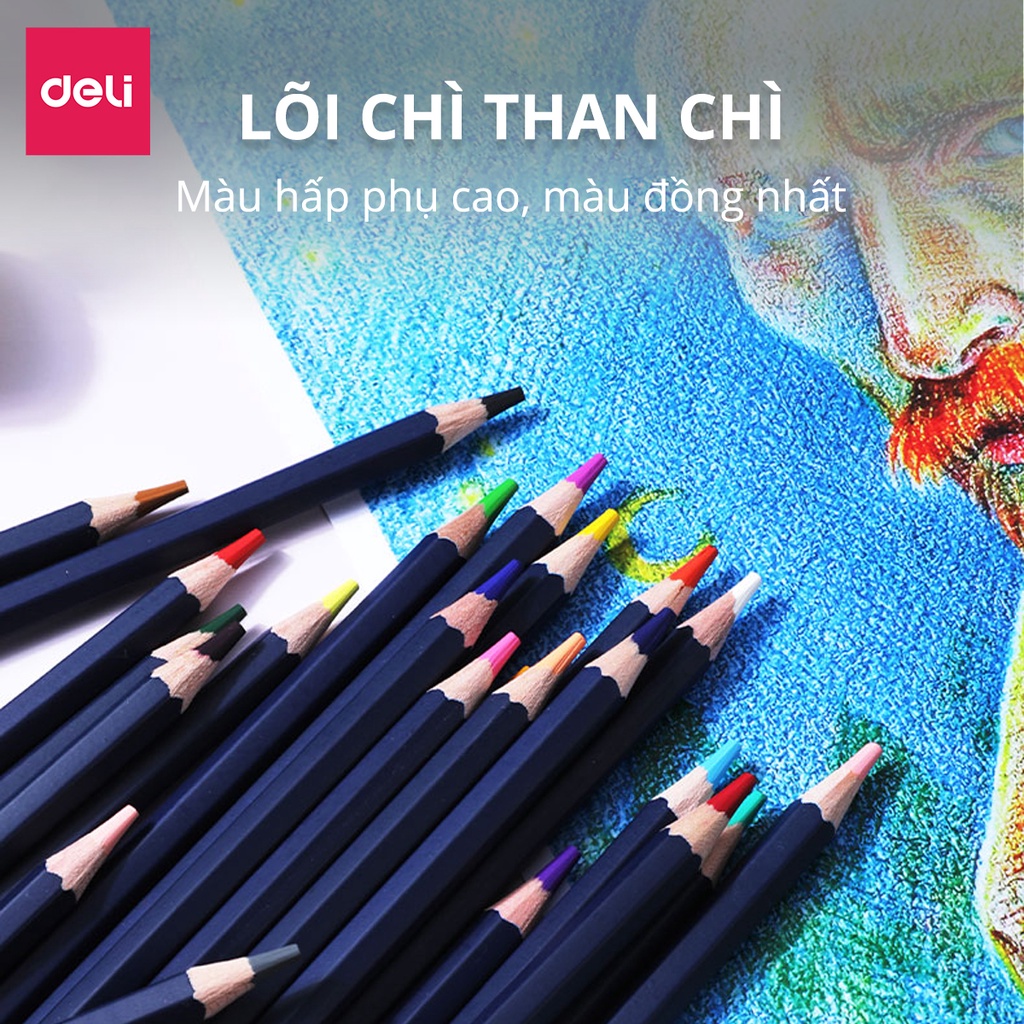 [🔥TRỢ GIÁ] Bút Chì Màu Gốc Dầu DELI Màu Chì Gốc Dầu Vẽ Chuyên Nghiệp Lượng Dầu Cao Lõi 4mm Tô Mịn Thân gỗ Basswood