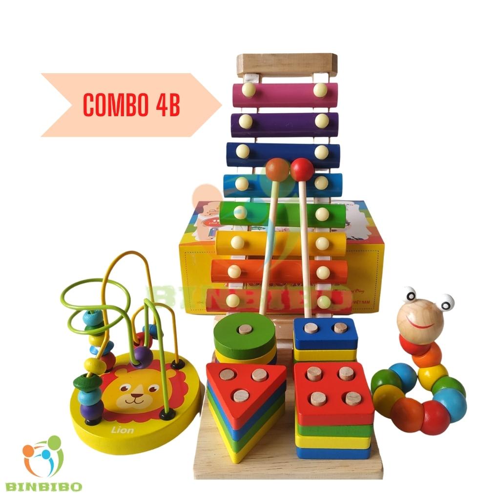 Combo 6 món đồ chơi gỗ Montessori phát triển trí tuệ cho bé - Binbibo
