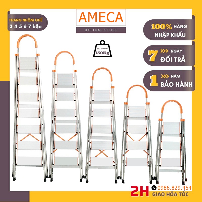 Thang Gấp Inox 304 Chữ A 3-7 Bậc Ameca, Thang Nhôm Ghế Tay Vịn Xếp Gọn ...