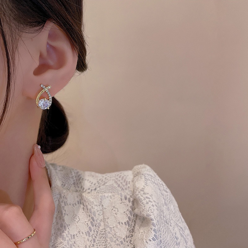 Bông tai kim loại bạc 925 thiết kế chữ thập zircon và kim cương sang trọng