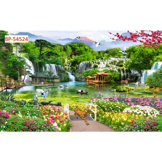 Tranh dán tường 3D cảnh rừng cây hùng vỹ siêu hiện nay