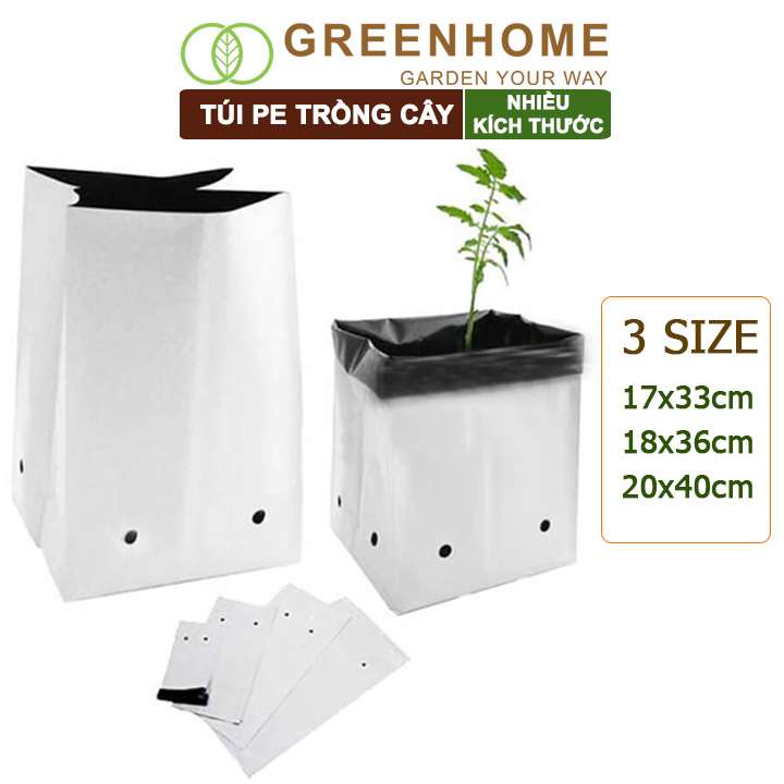 Túi PE trồng cây Greenhome, nhiều kích thước, 2 lớp, chống UV tiện lợi, độ bền 1,5 năm, trồng rau, hoa, dâu tây