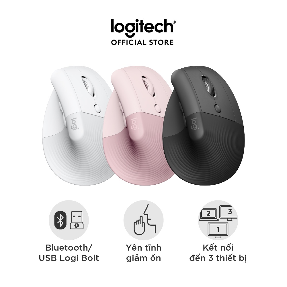 Chuột công thái học không dây Logitech Lift Vertical – Bluetooth | USB, giảm ồn, Win/ Mac