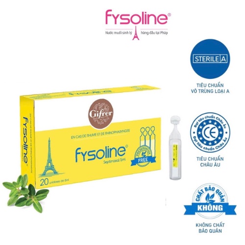Nước muối sinh lí Pháp FYSOLINE - Hỗ trợ kháng khuẩn, viêm mũi, sổ mũi cho bé - Vàng 20 ống x 5ml - Date T4.2027