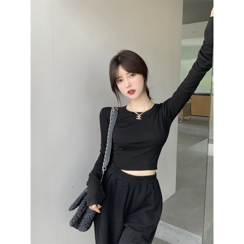 Áo Croptop Tay Dài CỔ TRÒN Nữ Ôm Body Chất Tốt, Áo Thun kiểu nữ crt dài tay mặc đẹp