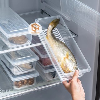 Hộp Nhựa Đựng Thực Phẩm 6586 Trong Suốt Có Nắp Hình Chữ Nhật Có Khay Ráo Đựng Rau Củ Quả Tủ Lạnh Cam Homeware