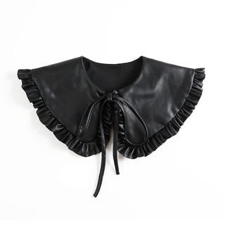 Vipdeal1 Khăn Choàng Cổ Giả Da Phối Bèo Màu Đen Phong Cách vintage Hàn Quốc Cho Nữ