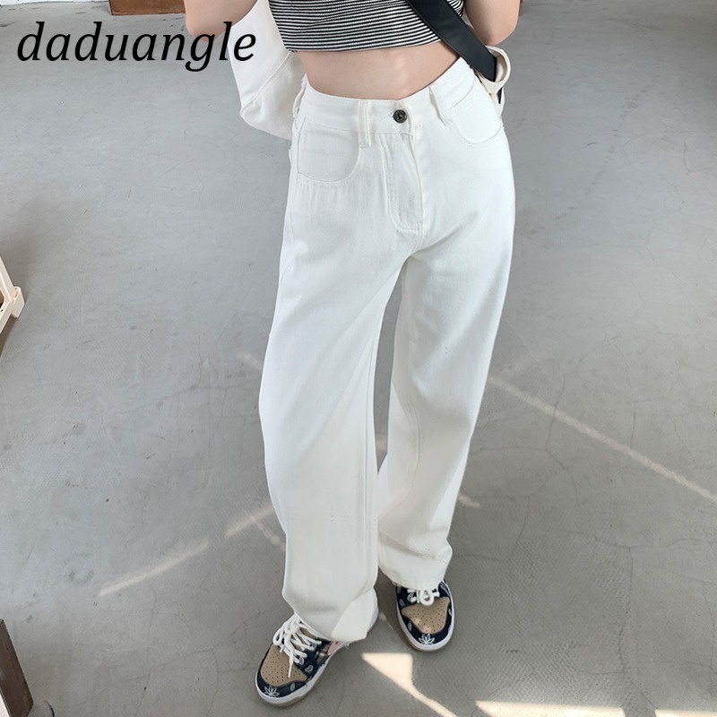 Ảnh Quần jean Daduhey lưng cao dáng rộng màu trơn thời trang phong cách Hàn Quốc cho nữ 2